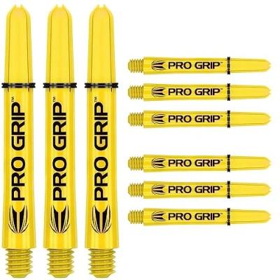 Image of TARGET Darts Pro Grip Shafts Set of 9 Yellow, Short (34mm) Dart Stems, Professional Accessories, 2BA Shaft Multipack with Rings