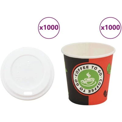 Image of vidaXL Paper Coffee Cups with Lids 1000 pcs 4oz 120ml