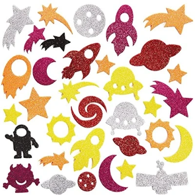 Image of Baker Ross FX137 Solar System Glitter Foam Stickers Pack of 150, for Arts and Crafts, 3D Stickers, Puffy Cards, Paper, Scrapbook Collage