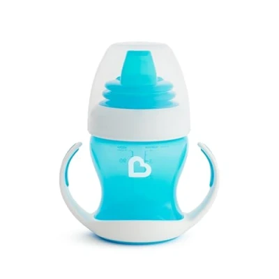 Image of Munchkin Gentle Transition Baby Cup, Babies &amp; Toddlers Sippy Cups with Handles Lids, BPA Free Non Spill Dishwasher Safe, Leakproof Silicone Childrens for 4+ Months 4oz/118ml, Blue