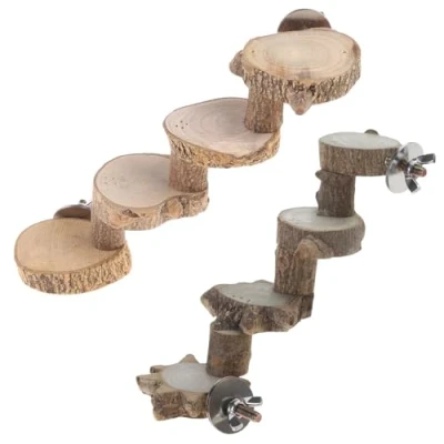 Image of Limtula Bird Toys Natural Wood Perch Stand Wooden Platform Climbing Ladder Cage Toy For African Greys Macaws Cockatoos Parrot Training Birds Large
