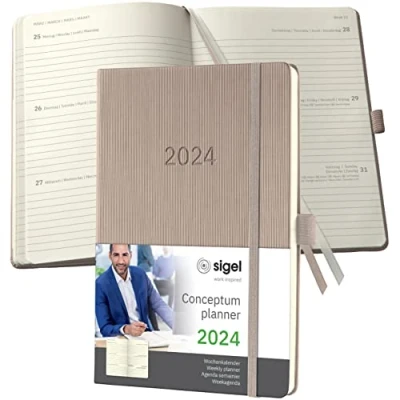 Image of SIGEL C2460 Conceptum Weekly planner 2024, approx. A5, taupe, hardcover, 2 pages equal to 1 week, 192