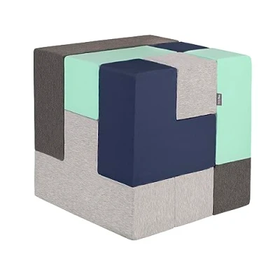 Image of KiddyMoon Soft Foam Cubes Building Blocks 14Cm For Children Multifunctional Construction Montessori Toy Babies, Certified Made In EU, 9 Pieces, Dark Blue:Light Grey Blue Mint