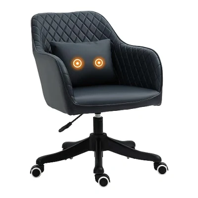 Image of Vinsetto PU Leather Office Chair with Rechargeable Electric Vibration Massage Lumbar Pillow, Wheels, Dark Blue