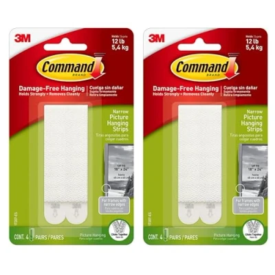 Image of Command Narrow Picture Hanging Strips, White, 8 Sets
