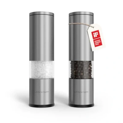 Image of LARS NYSØM Salt and Pepper Mills Set Stainless Steel with Adjustable Ceramic Grinder 2 Pieces I Design Spice Manual (Stainless Steel)