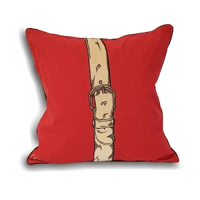 Image of Paoletti Polo Strap Embroidered Piped Feather Filled Cushion Red Cotton One Size