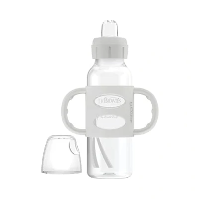 Image of Dr. Brown&#039;s Milestones Narrow Sippy Spout Bottle with 100% Silicone Handles, Easy Grip Handles Soft Spout, 8oz/250mL, Gray, 1 Pack, 6m+
