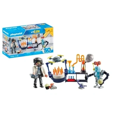 Image of Playmobil 71450 My Life: Researchers with robots, science themed party in the lab, including a transport drone and fun imaginative role play, artistic play sets suitable for children ages 4+