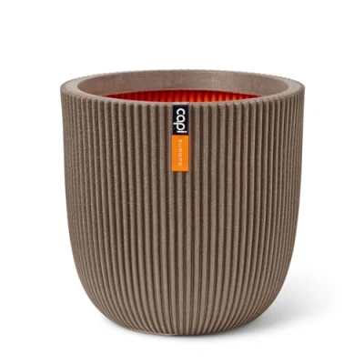 Image of CAPI EUROPE Planter ball Groove NL 35x34 Warm taupe Opening Ø29 Pot for indoor and outdoor use Shatterproof 100% recyclable KGVWT932