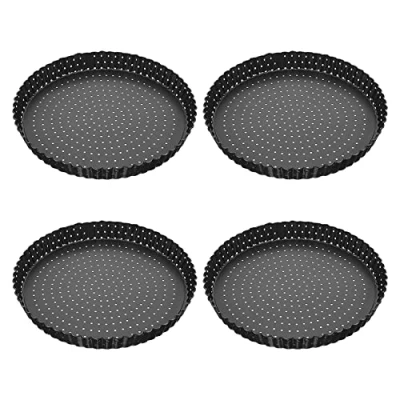 Image of Yumin 4 Quiche Tart,5 Inch Round Perforated Pizza Baking Non Stick Tart Tin with Holes for Cakes,Pies,Quiches