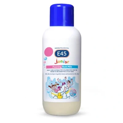 Image of E45 Dermatological Junior Foaming Bath Milk 500 ml Foam for Kids Soap Free Body Wash to Protect and Moisturise Dry Sensitive Skin Soothe Itching Irritation Dermatitis Eczema Cream