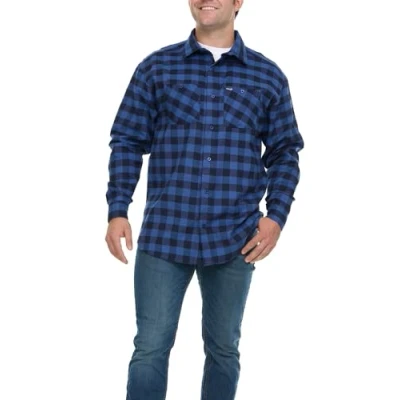Image of Wrangler Big and Tall Flannel Shirt for Men Mens Button Down Plaid Shirt, Blue, XL