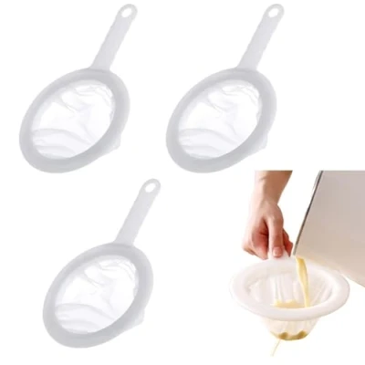 Image of 3 Pcs Fine Mesh Strainer with Handle, Household Food Sieve, 100/200/400 Filter Net, Nylon Sieve for Soy Milk, Tea, Juice, Coffee, Wine