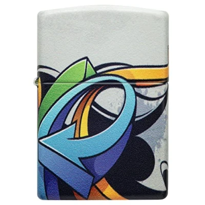 Image of Zippo Windproof Lighter Graffiti 540 White Matte Refillable for Lifetime Use Adjustable Flame Gift Box One Metal Construction Made in USA