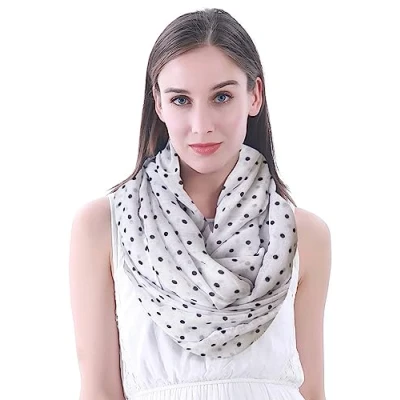 Image of Lina &amp; Lily Polka Dot Print Women&#039;s Infinity Scarf Snood Lightweight (White)