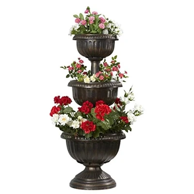 Image of Garden Grow Antique Bronze Effect 3 Tier Flower Fountain Planter for Outdoor Garden, Terraces, Patio and Decking
