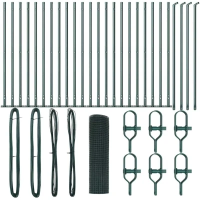 Image of vidaXL Welded Wire Fence with 13 Flanged Posts Green 0.8x50 m Steel