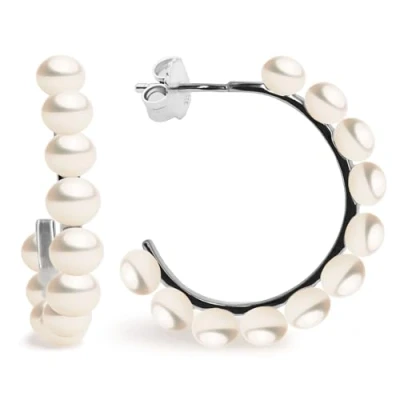 Image of Secret &amp; You Hoop Pearl Earrings 13 freshwater cultured pearls 4 5 mm 925 Sterling Silver
