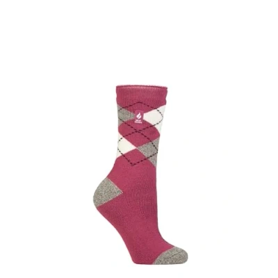 Image of Women&#039;s 1 Pair SOCKSHOP Heat Holders 1.6 TOG Lite Patterned and Striped Socks Cali Muted Coral 4 8