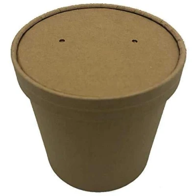 Image of Enpack Pack of 500 Paper Soup Containers Cups with Brown Ventilated Lids, Disposable Biodegradable to Go Cups, Salad Bowls, Ice Cream Sundaes, Brown, Kraft Cardboard 12 oz