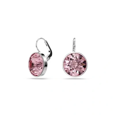 Image of Swarovski Bella Drop Earrings, Pink Round Cut Crystals in a Rhodium Finished Setting, Part of the Collection