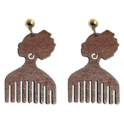 Image of Zonfer 1 Pair Afrocentric Earrings Women Head and Comb Shape Wood Earring Geometric Ear Jewelry Gifts