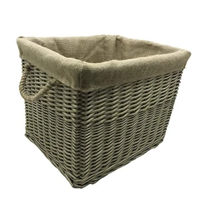 Image of JVL Antiques Wash Canvas Lined Rectangle Log Basket with Rope Handles, 42 x 50 38 cm
