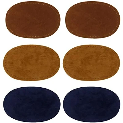 Image of POFET 3 Pairs Sew On Suede Oval Elbow Knee Patches for Sweater Repair Crafts Brown Tan Blue