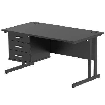 Image of Impulse 1400x800 Desk Black/Black Cantilever Leg 1x3 Drawer Fixed Ped