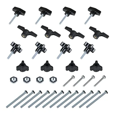 Image of POWERTEC 71130 T Track Knob Kit with 1/4 20 by 1 1/2&quot; Hex Bolts and Washers, Set of 36, Bolts, Accessories for Woodworking Jigs Fixtures