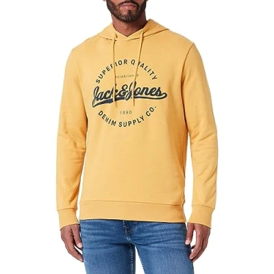 Image of JACK &amp; JONES Men&#039;s Jjstanli Sweat Hood Sweatshirt, Honey Gold/Print: Big, L