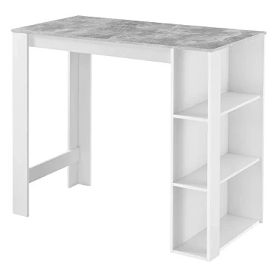 Image of [en.casa] Bar table with integrated house Danderyd 120 x 60 106 cm 3 shelves counter compartments Kitchen White Concrete look