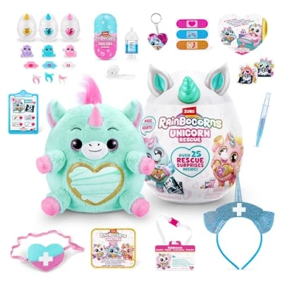 Image of Rainbocorns Unicorn Rescue Surprise, Disco Collectible Plush Giant Egg, Over 25 Surprises Inside, 35 cm, Cuddle Stuffed Animal, Rings, Stickers, Wearable Accessories (Disco Unicorn)