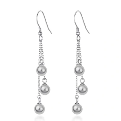 Image of Philip Jones Sterling Silver Triple Grey Pearl Drop Earrings