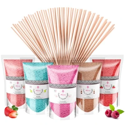 Image of Misskandy® Candy Floss Sugar Pack (5 * 160g) (strawberry, apple, marshmallow, cola, raspberry) Use in Cotton Maker +20 Sticks of 28cm