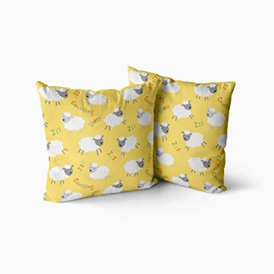 Image of Happy Linen Company Girls Boys Kids Farm Animals Counting Sheep YellowSquare 43cm x Reversible Cushion Covers