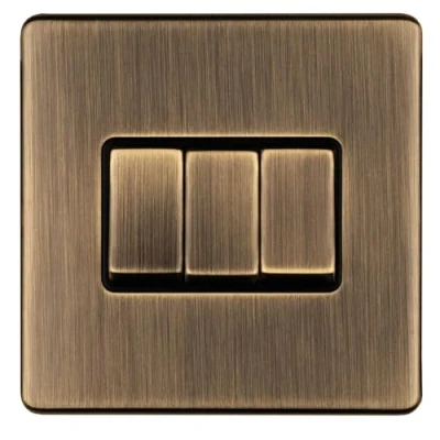 Image of 3 Gang 10Amp 2Way Switch Flat Concealed Antique Plate Matching Rockers