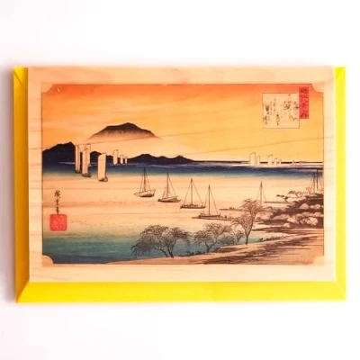 Image of Wooden Blank Greeting Card [Series: Hiroshige] Eight Views of Lake Biwa : Returning Boats at Yabase
