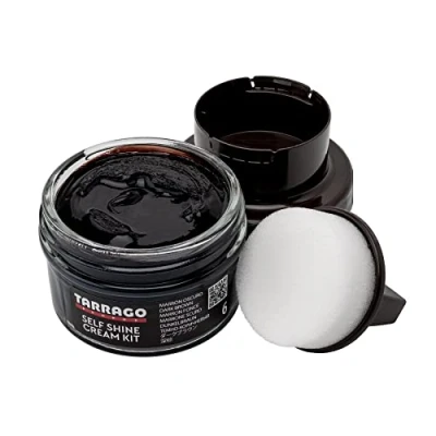 Image of Tarrago Self Shine Cream Kit 50 ml Nourishing of Natural Waxes For Shining Leather, Smooth, or Synthetic Leather Footwear With Sponge Applicator ((06) Dark Brown)