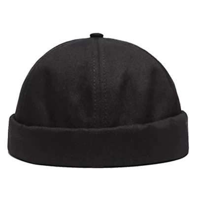 Image of Adjustable Hats Docker Cap Rolled Cuff Retro Brimless Soft Beanie Sailor Hat for Unisex Black