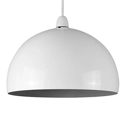 Image of MiniSun Modern Gloss White &amp; Grey Metal Dome Ceiling Pendant Light Shade