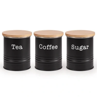 Image of EHC Tea Sugar Coffee Canisters, Set of 3 Containers Set, Storage Jars With lids Airtight, Black