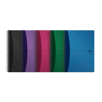 Image of Oxford Office A5 Opaque Poly Cover Wirebound Notebook Narrow Ruled with Margin 180 Page including Repositionable Divider/Ruler, Assorted Colours, 5 Notebooks