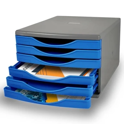 Image of Deflecto Bold Blue Desk Drawer Set featuring 6 x 30mm Drawers In Organiser Small Storage Desktop A4