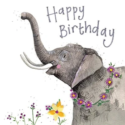 Image of Alex Clark Happy Birthday Elephant Card Floral Animal Nature Flowers Greeting Cards To Celebrate Designed and Printed in the UK…