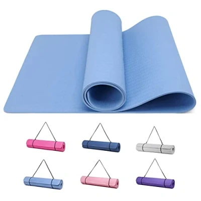Image of Good Nite Yoga Mat Exercise Fitness 6mm Extra Thick Non Slip Training Mats for Sports Pilates Gym Floor Resistance with Carrying Strap 183 x 61 0.6 cm(Blue)