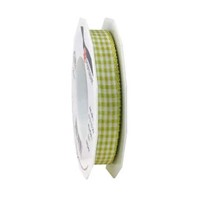 Image of Präsent Vichy Wired Ribbon Lime White 15 mm Width, 20 m Length