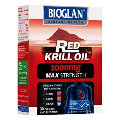 Image of Bioglan Red Krill Oil Max Strength 1000 mg, high in Omega 3 Fish Oil, EPA &amp; DHA help to support your Heart, Eye and Brain health, one month supply 30 capsules