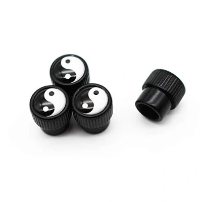 Image of Tai Chi Style Tire Valve Dust Caps Dustproof Cap Stem for Cars,4 Pcs/Set (Black)